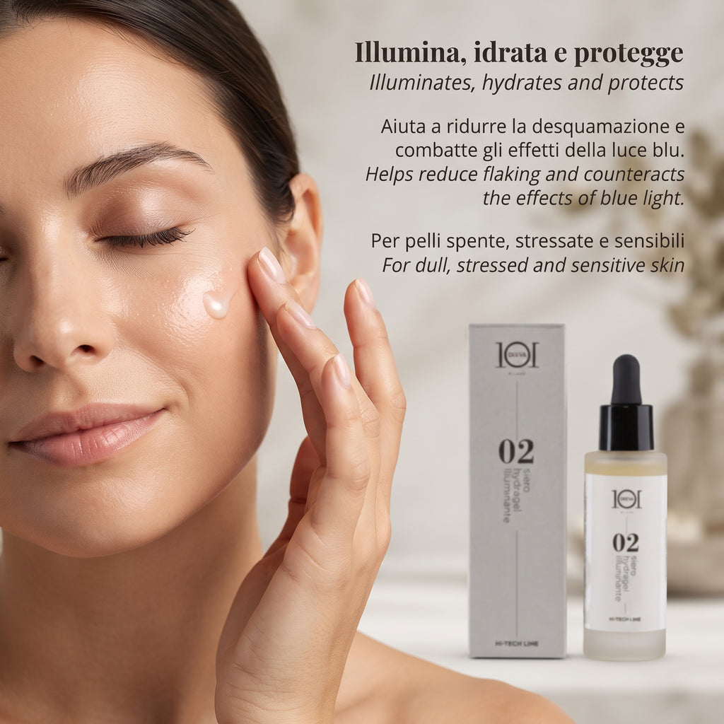 101 Cosmetica Aufhellendes Hydragel-Gesichtsserum gegen Umweltverschmutzung Made in Italy – Hi-Tech Line 30 ml
