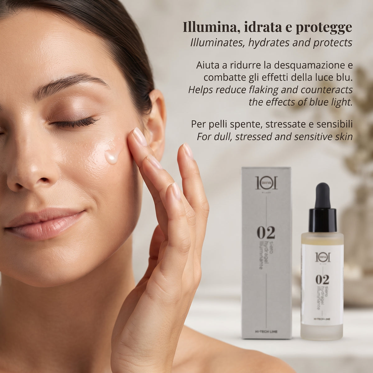 101 Cosmetica Illuminating Hydragel Anti-Pollution Face Serum Made in Italy – Hi-Tech Line 30 ml