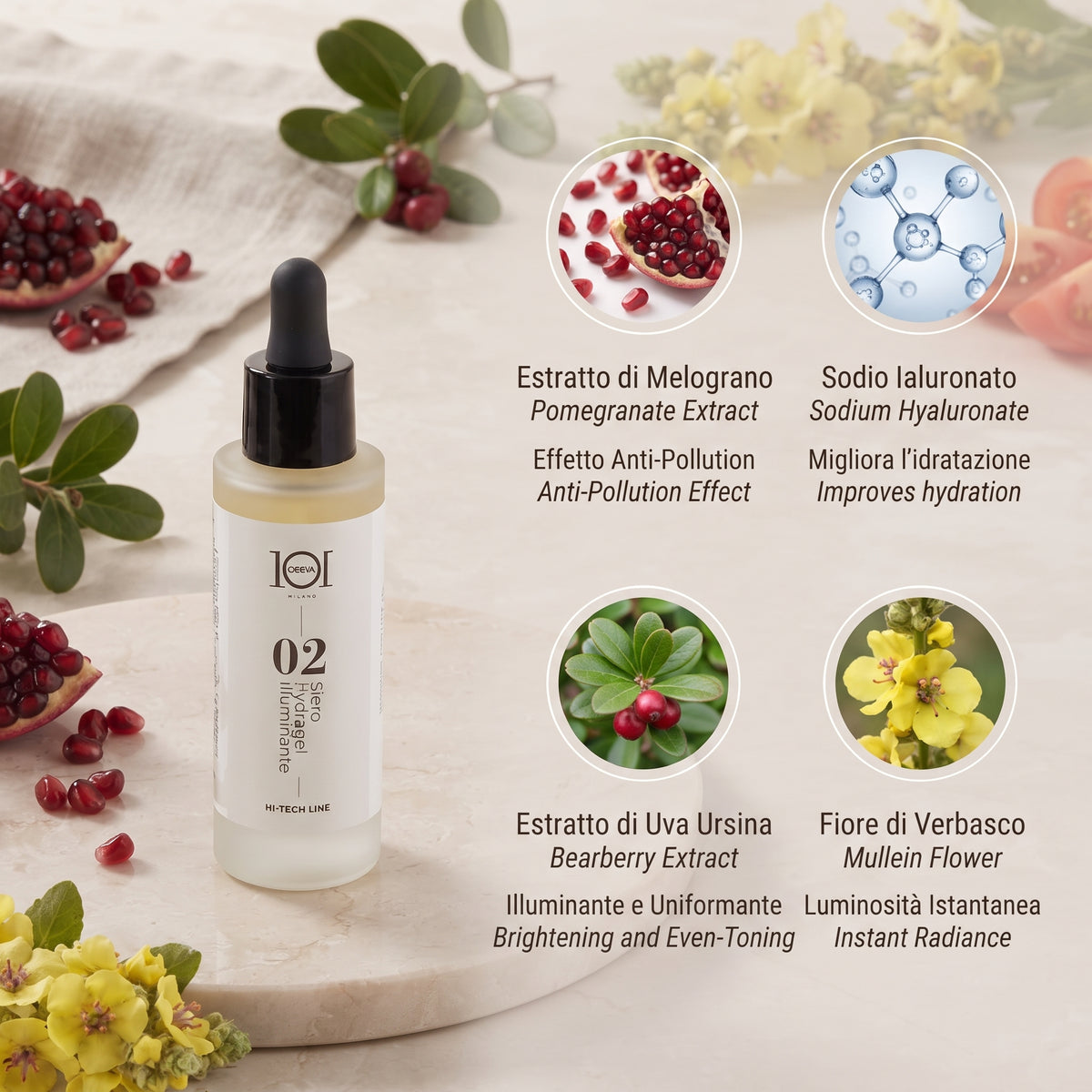 101 Cosmetica Illuminating Hydragel Anti-Pollution Face Serum Made in Italy – Hi-Tech Line 30 ml