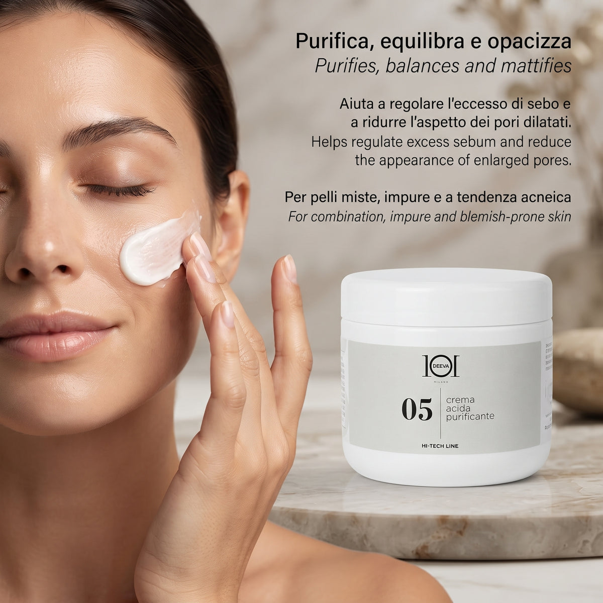 101 Cosmetica Purifying Acid Face Cream for Combination and Impure Skin Made in Italy – Hi-Tech Line 250 ml