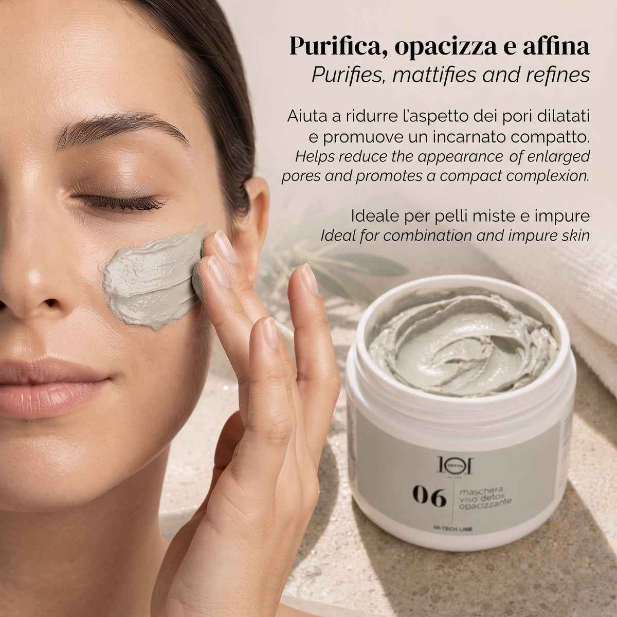 101 Cosmetica Detox Mattifying Face Mask for Combination and Impure Skin Made in Italy – Hi-Tech Line 250 ml