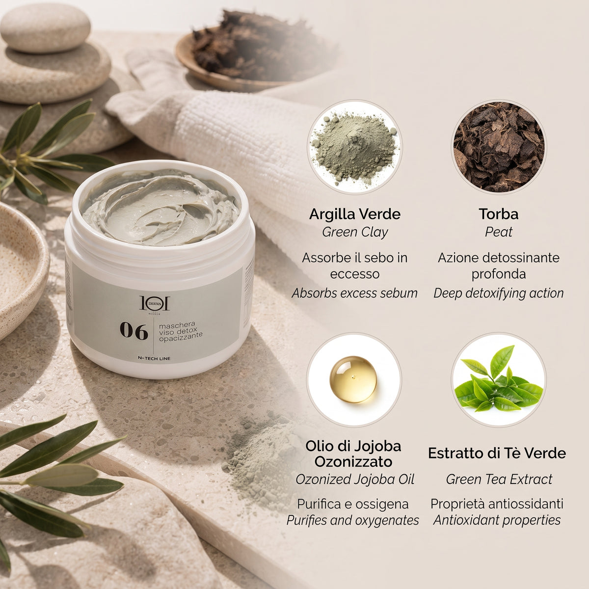 101 Cosmetica Detox Mattifying Face Mask for Combination and Impure Skin Made in Italy – Hi-Tech Line 250 ml