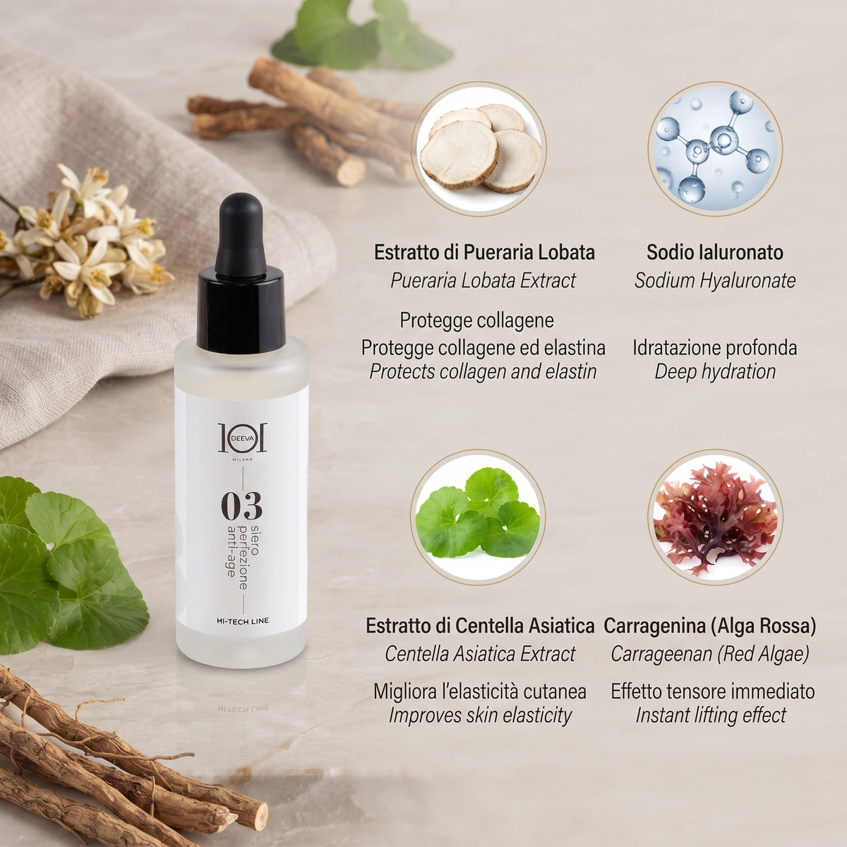 101 Cosmetica Anti-Age Perfection Serum for Mature Skin Made in Italy – Hi-Tech Line 30 ml