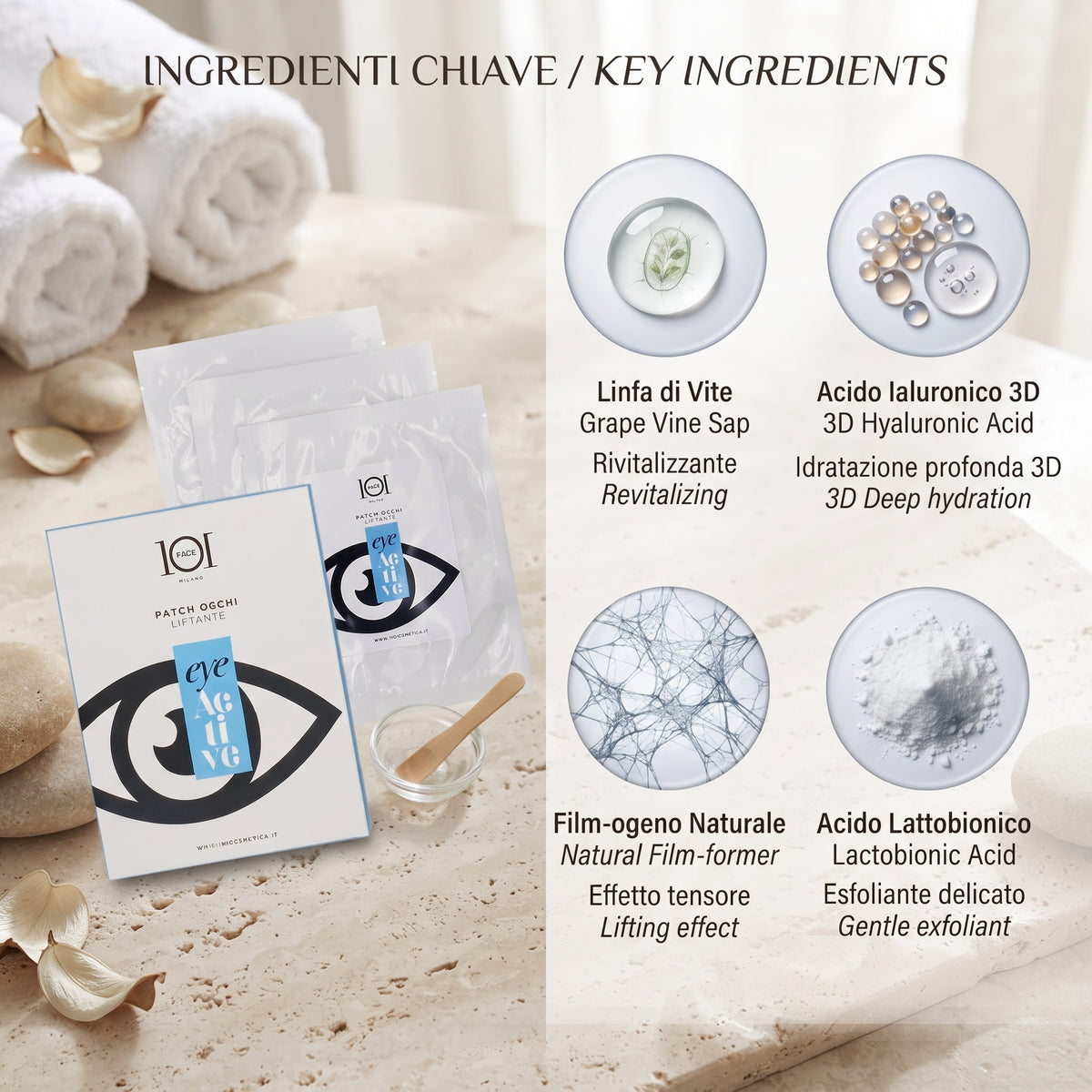 101 Cosmetica Lifting Eye Contour Patch Made in Italy – Pack of 3 Treatments 7 ml Each