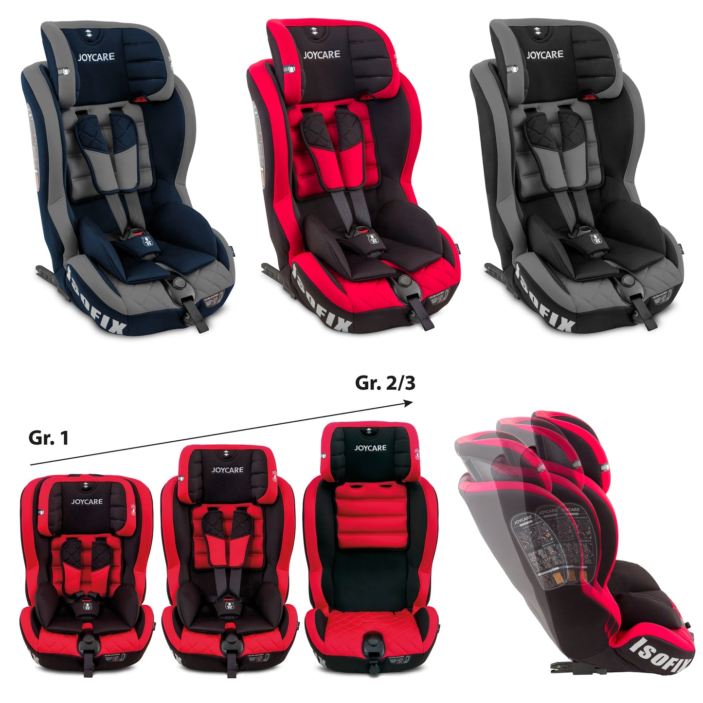 Seggiolino Auto ISOFIX Bambini Gr.1/2/3 (9-36kg) Adattabile, JOYCARE® SICUROFIX