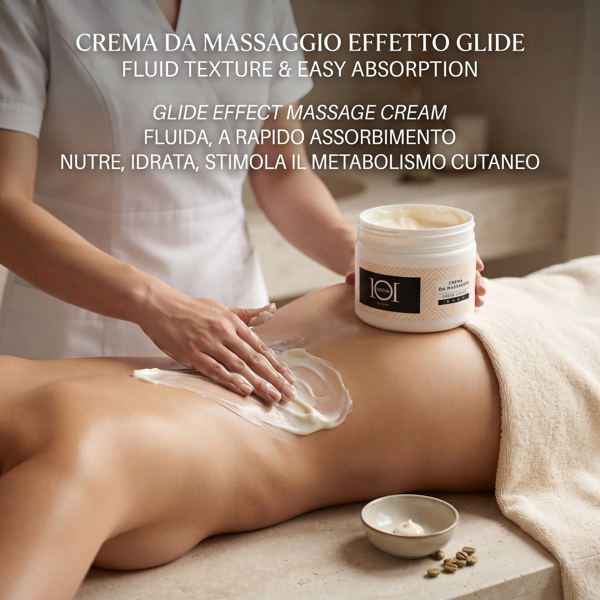 101 Cosmetica Green Coffee Body Massage Cream for Professional Treatments Made in Italy – Green Coffee Line 500 ml