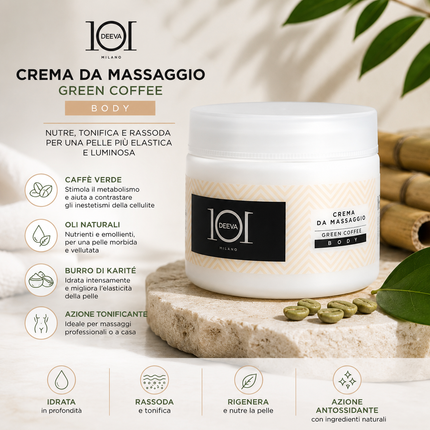 101 Cosmetica Green Coffee Body Massage Cream for Professional Treatments Made in Italy – Green Coffee Line 500 ml