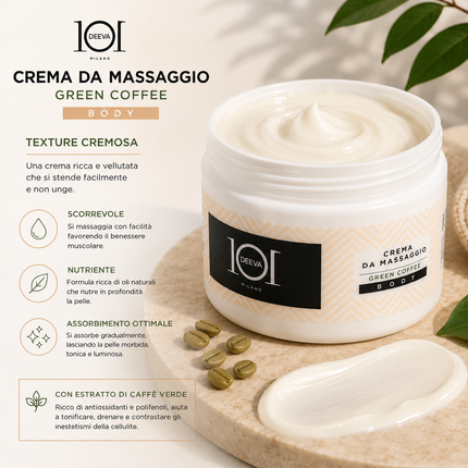 101 Cosmetica Green Coffee Body Massage Cream for Professional Treatments Made in Italy – Green Coffee Line 500 ml