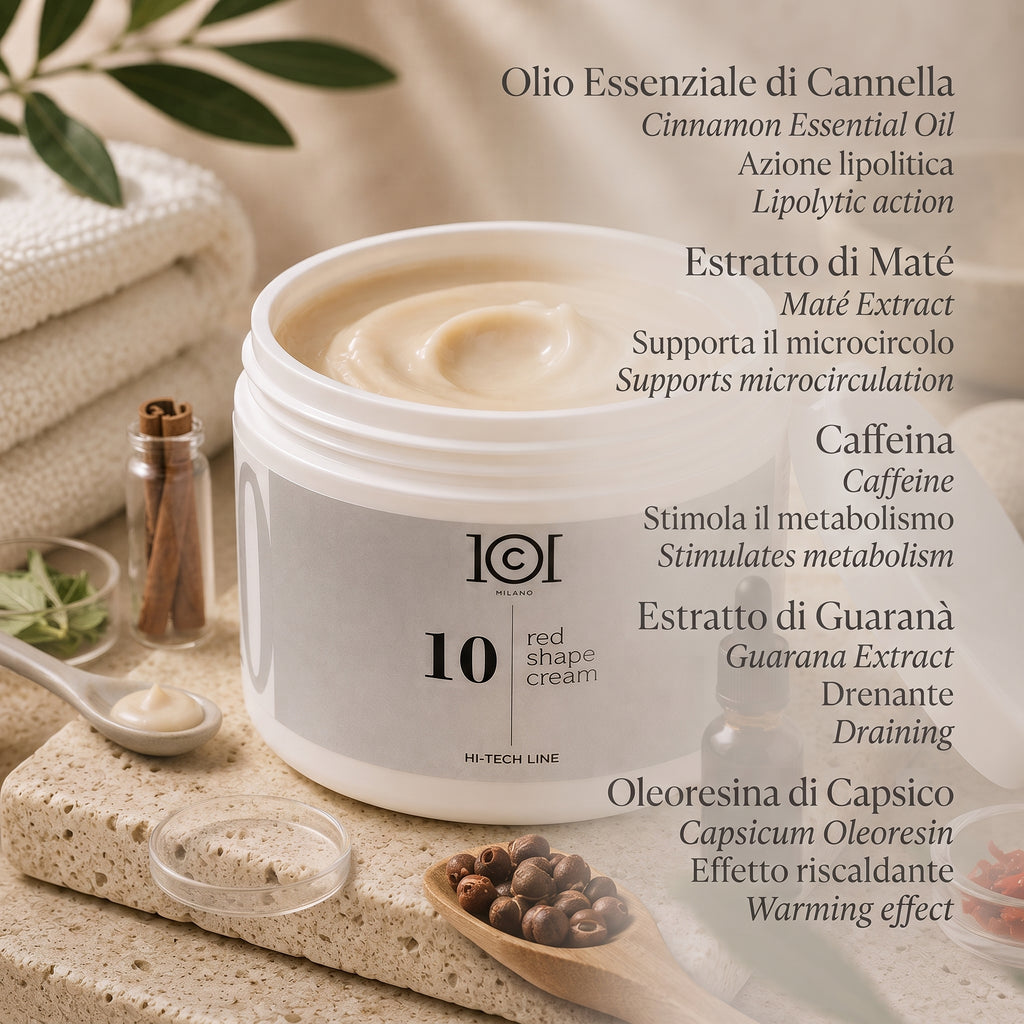 101 Cosmetica Crema da massaggio corpo Red Shape per pelli a tendenza cellulite Made in Italy – Linea Hi-Tech 500 ml