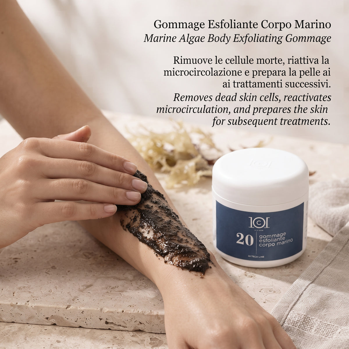 101 Cosmetica Marine Algae Exfoliating Body Gommage for Draining and Remineralising Care Made in Italy – Hi-Tech Line 500 ml
