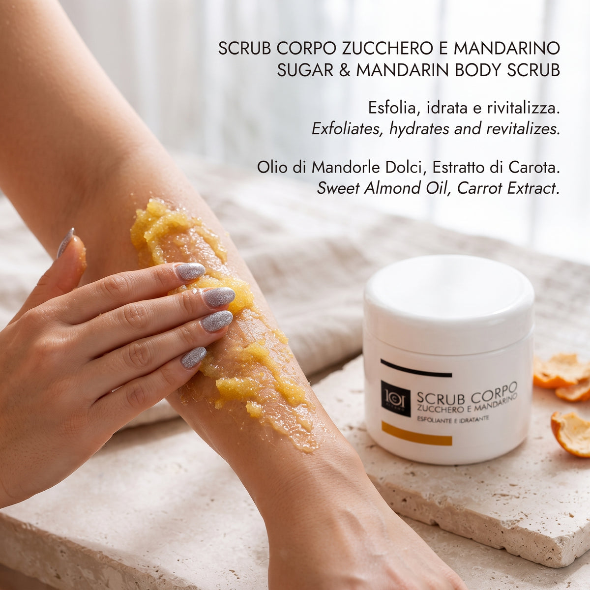 101 Cosmetica Sugar and Mandarin Exfoliating and Hydrating Body Scrub Made in Italy 250 ml