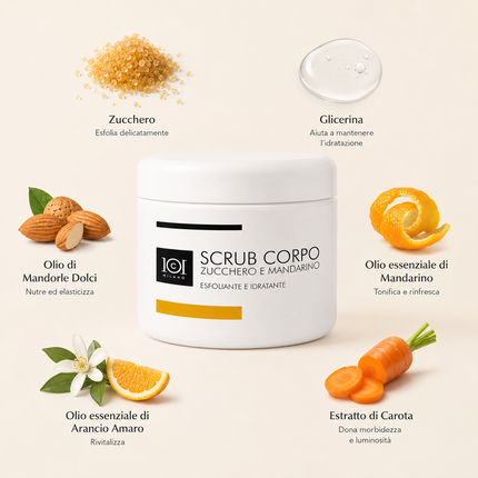 101 Cosmetica Sugar and Mandarin Body Scrub Exfoliating Hydrating Treatment Made in Italy New Body Line 250 ml