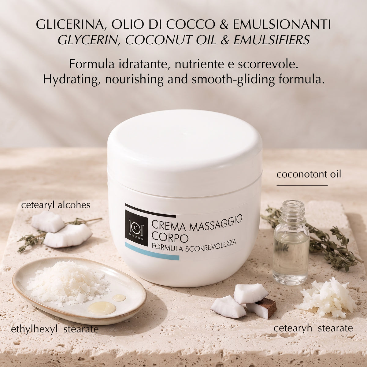 101 Cosmetica Professional Body Massage Cream with Smooth Glide Formula for Draining Care Made in Italy 500 ml