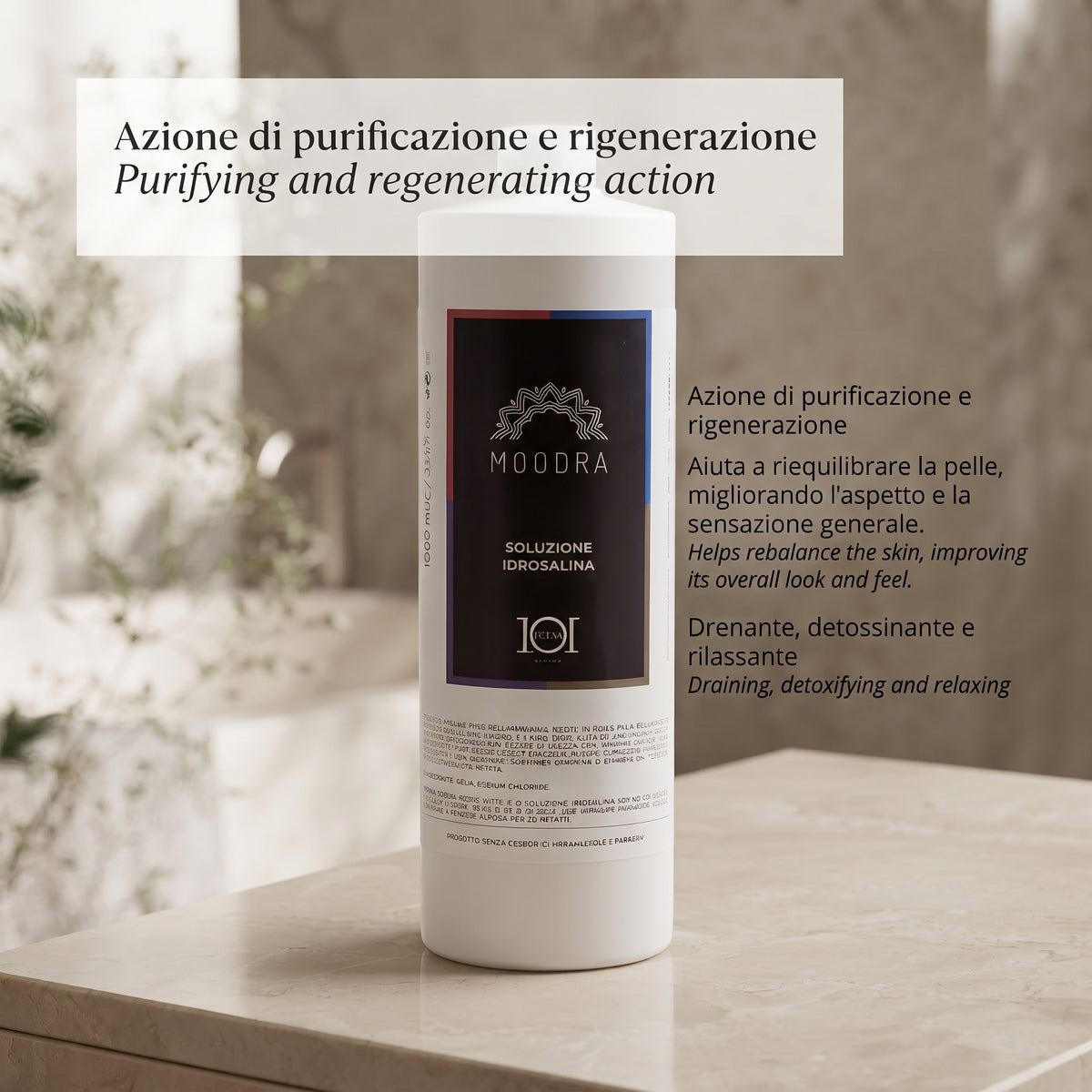 101 Cosmetica Moodra Hydro Saline Solution Purifying and Regenerating Body Treatment Made in Italy - Moodra Line 1000 ml