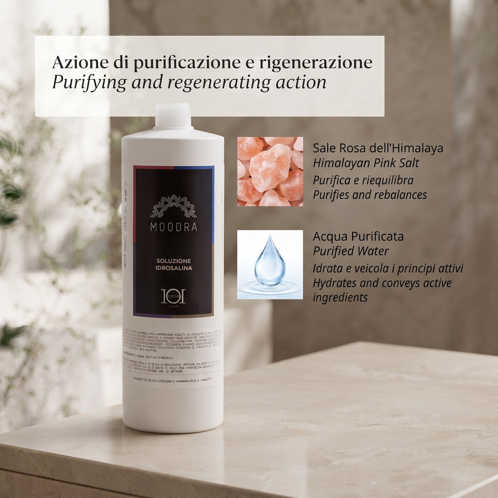 101 Cosmetica Moodra Hydro Saline Solution Reinigende und regenerierende Körperbehandlung Made in Italy – Moodra-Linie 1000 ml