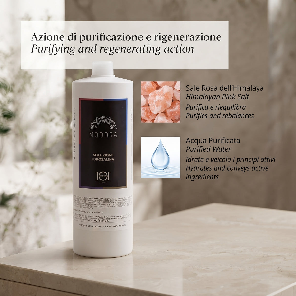 101 Cosmetica Moodra Hydro Saline Solution Purifying and Regenerating Body Treatment Made in Italy - Moodra Line 1000 ml