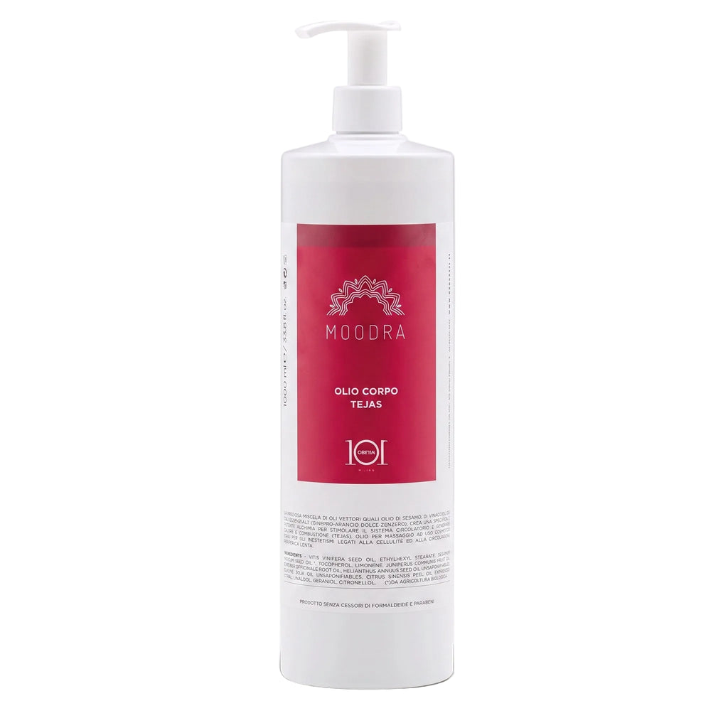 101 Cosmetica Moodra Olio corpo attivo Tejas per il trattamento massaggiante di cellulite e adiposità Made in Italy - Linea Moodra 1000 ml