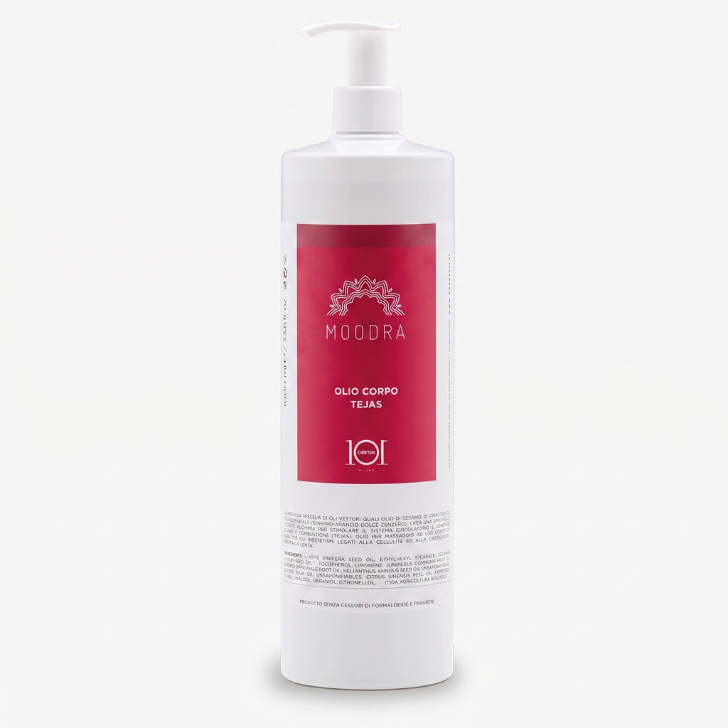 101 Cosmetica Moodra Olio corpo attivo Tejas per il trattamento massaggiante di cellulite e adiposità Made in Italy - Linea Moodra 1000 ml