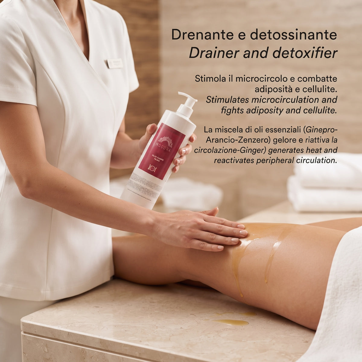 101 Cosmetica Moodra Tejas Active Body Oil Cellulite and Adiposity Massage Treatment Made in Italy - Moodra Line 1000 ml