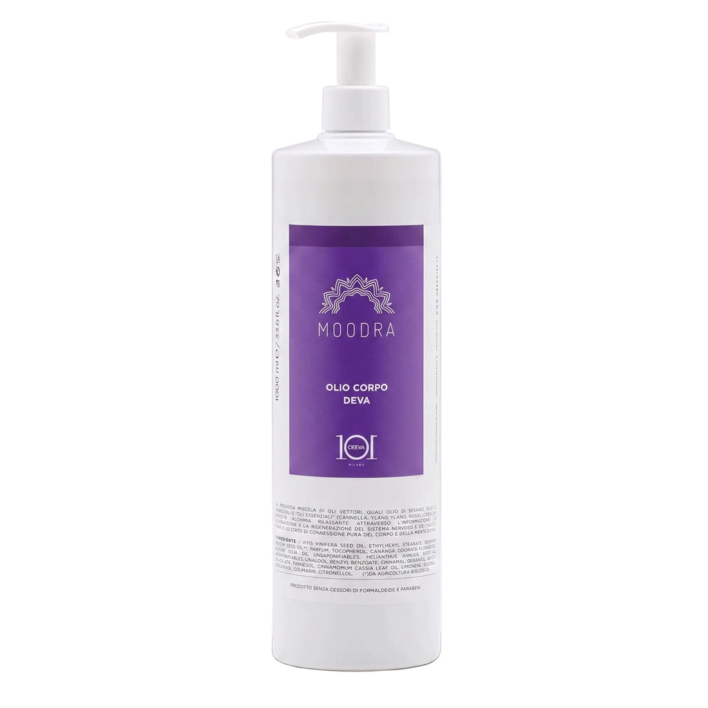 101 Cosmetica Moodra Olio corpo attivo Deva per un trattamento massaggiante rilassante e calmante Made in Italy - Linea Moodra 1000 ml