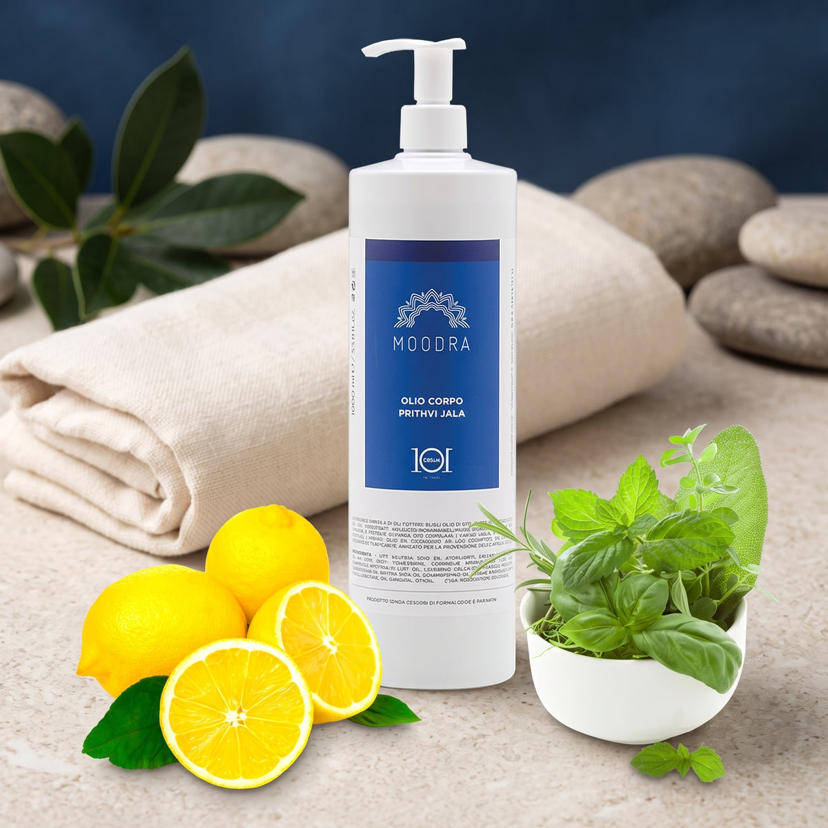 101 Cosmetica Moodra Prithvi Jala Active Body Oil Draining and Toning Massage Treatment Made in Italy - Moodra Line 1000 ml