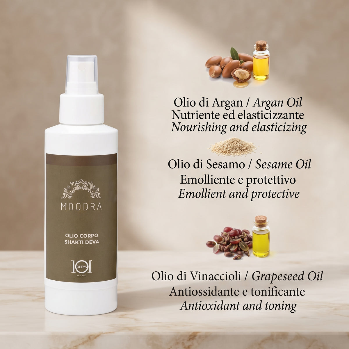 101 Cosmetica Moodra Shakti Deva Body Oil Elasticizing and Moisturizing Treatment Made in Italy - Moodra Line 150 ml