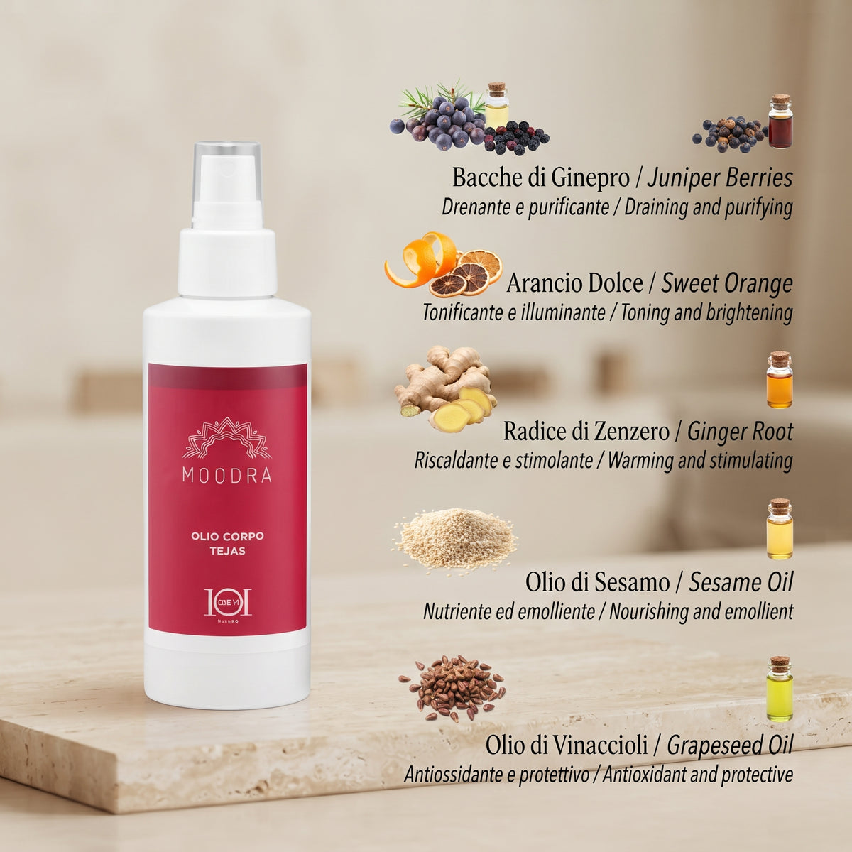 101 Cosmetica Moodra Tejas Body Oil Cellulite and Adiposity Massage Treatment Made in Italy - Moodra Line 150 ml