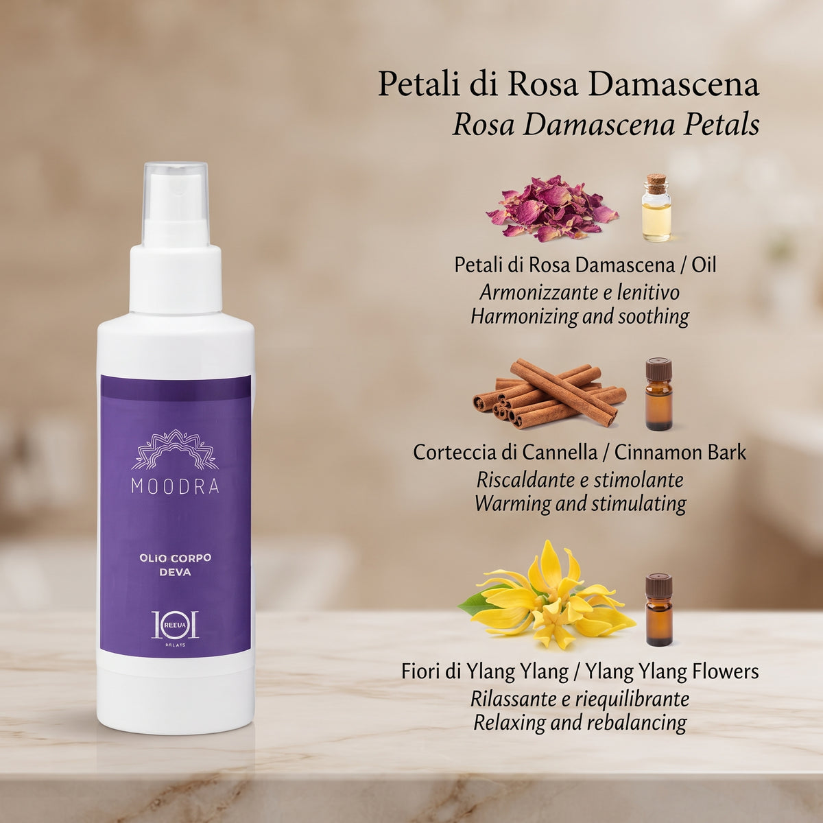 101 Cosmetica Moodra Deva Body Oil Relaxing and Calming Massage Treatment Made in Italy - Moodra Line 150 ml
