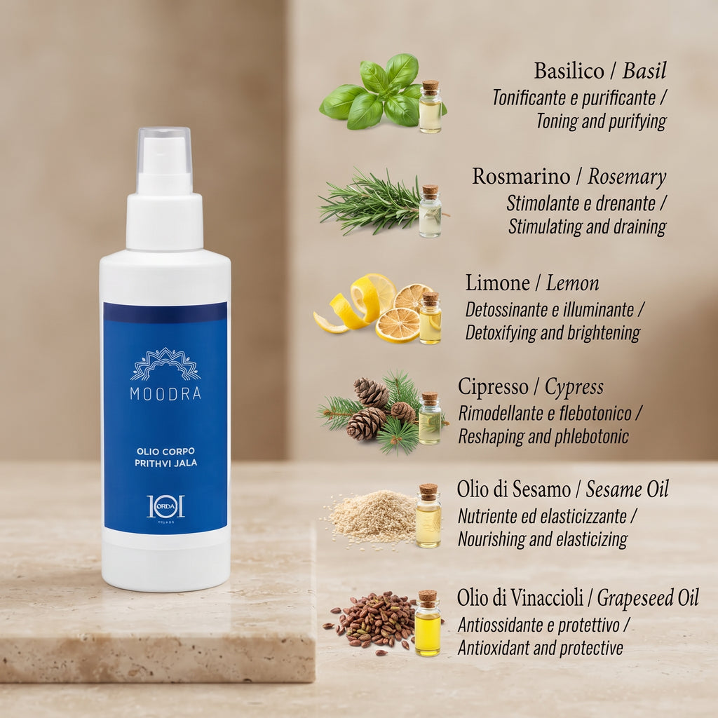 101 Cosmetica Moodra Prithvi Jala Body Oil Draining and Toning Massage Treatment Made in Italy - Moodra Line 150 ml