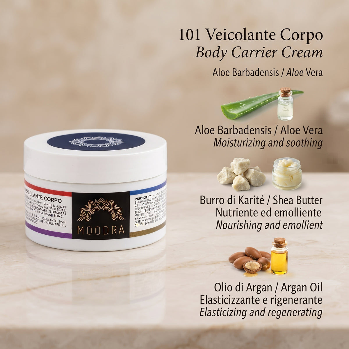 101 Cosmetica Moodra Body Carrier Cream Nourishing and Moisturizing Treatment Made in Italy - Moodra Line 200 ml