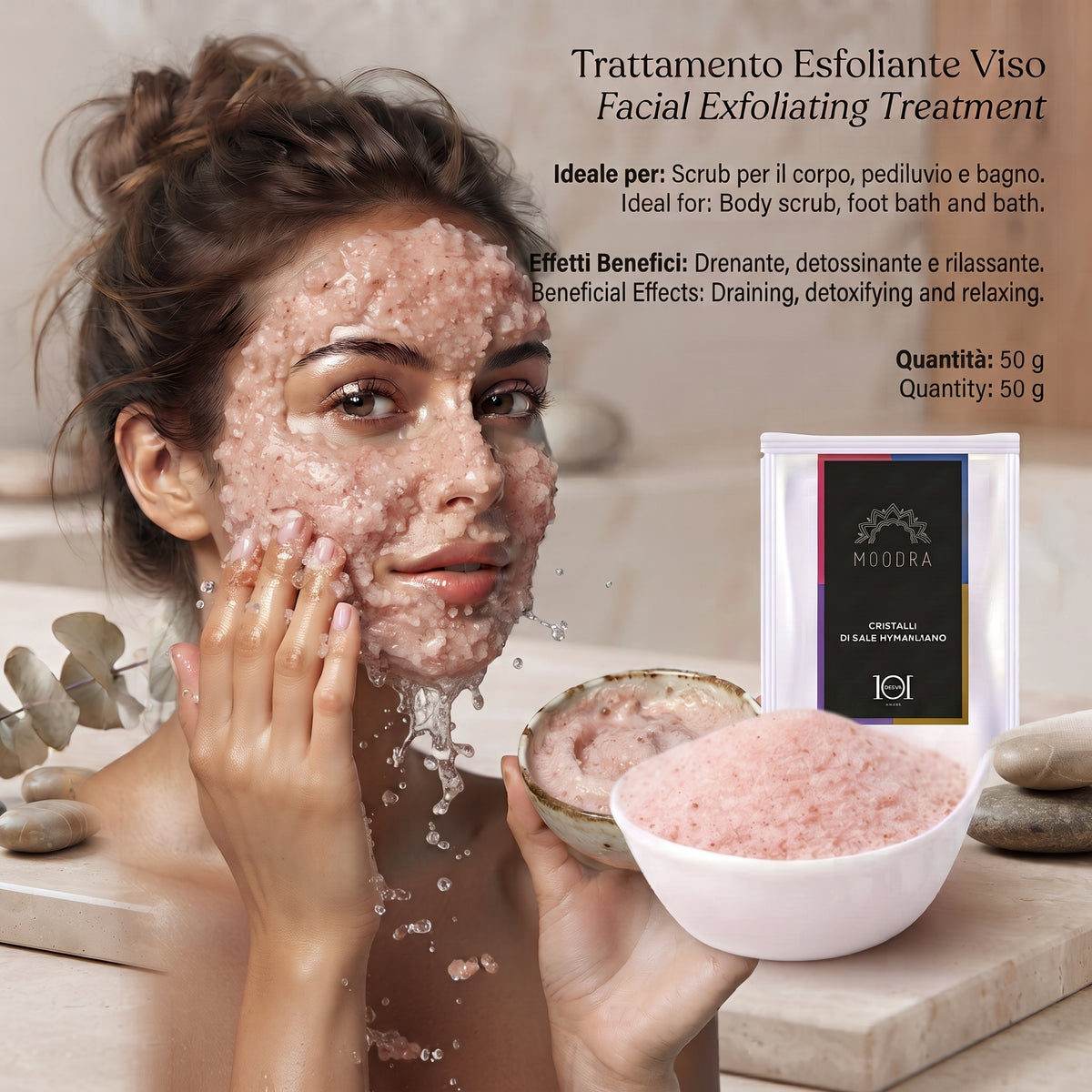 101 Cosmetica Moodra Himalayan Salt Crystals Draining and Relaxing Body Treatment Made in Italy - Moodra Line 50 g