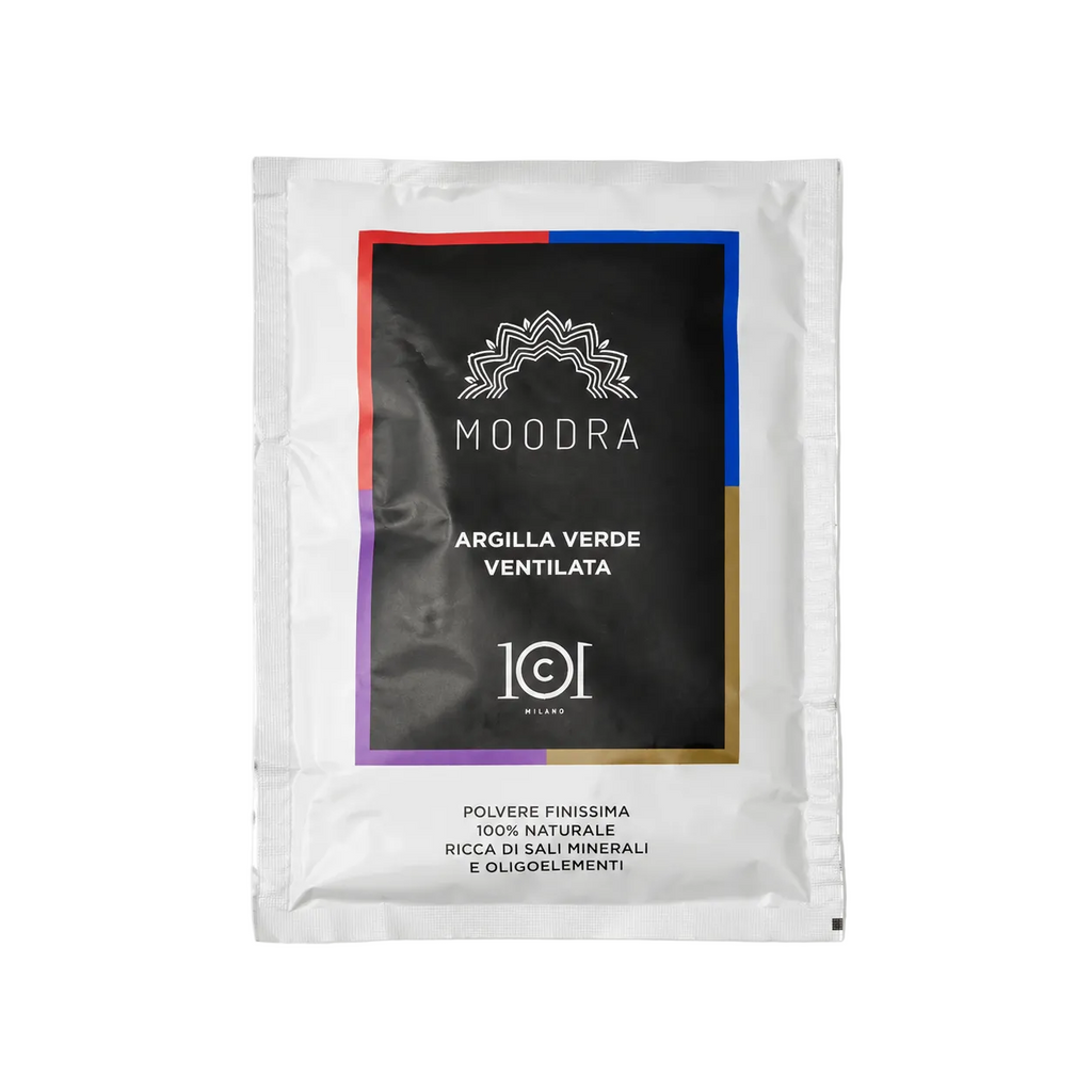 101 Cosmetica Moodra Belüftete grüne Tonerde, entwässernde und tonisierende Körperbehandlung Made in Italy – Moodra-Linie 150 g