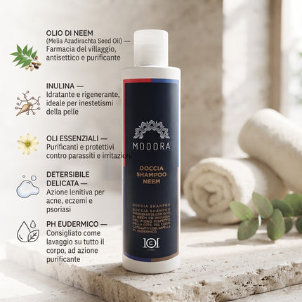101 Cosmetica Moodra Neem Shower Shampoo for Body and Hair Made in Italy - Moodra Line 250 ml