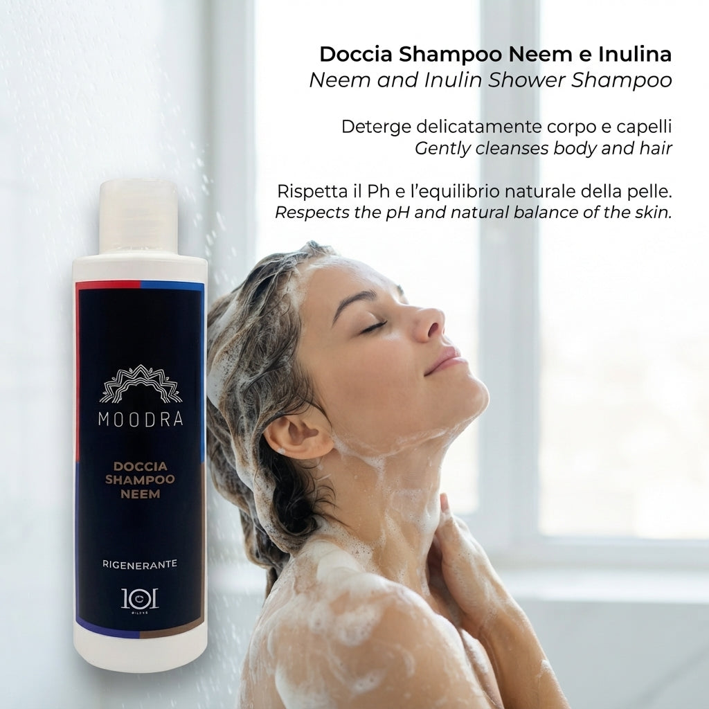 101 Cosmetica Moodra Neem Shower Shampoo for Body and Hair Made in Italy - Moodra Line 250 ml