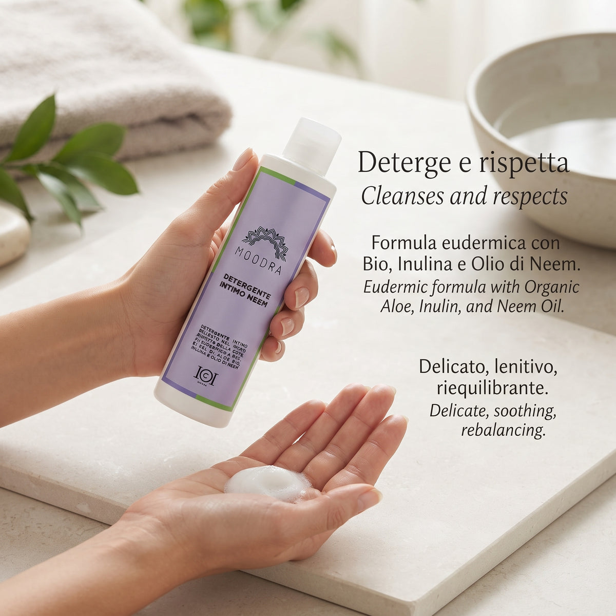 101 Cosmetica Moodra Neem Intimate Cleanser Gentle Cleansing Care Made in Italy - Moodra Line 250 ml