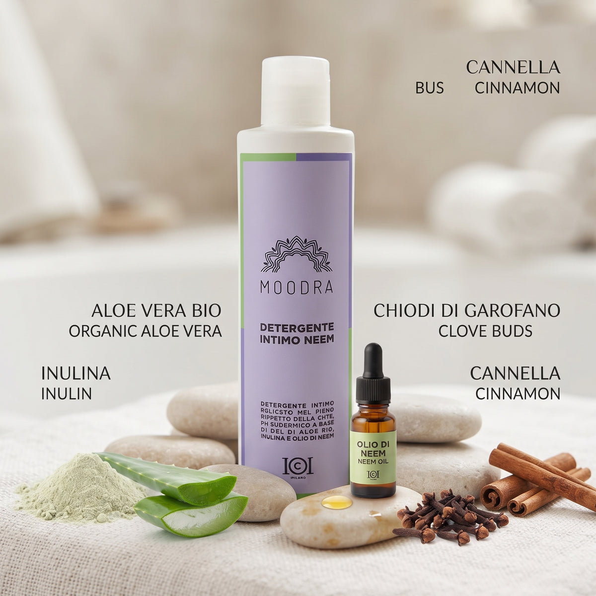 101 Cosmetica Moodra Neem Intimate Cleanser Gentle Cleansing Care Made in Italy - Moodra Line 250 ml
