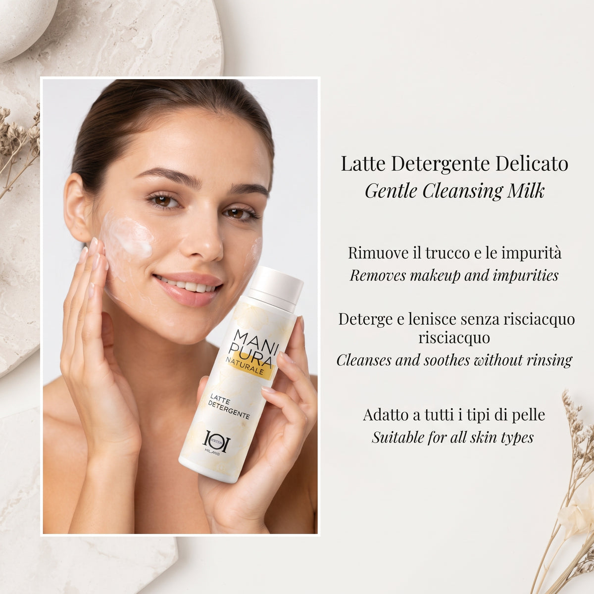 101 Cosmetica Manipura Natural Cleansing Milk Makeup Remover for All Skin Types Made in Italy - Manipura Line 150 ml