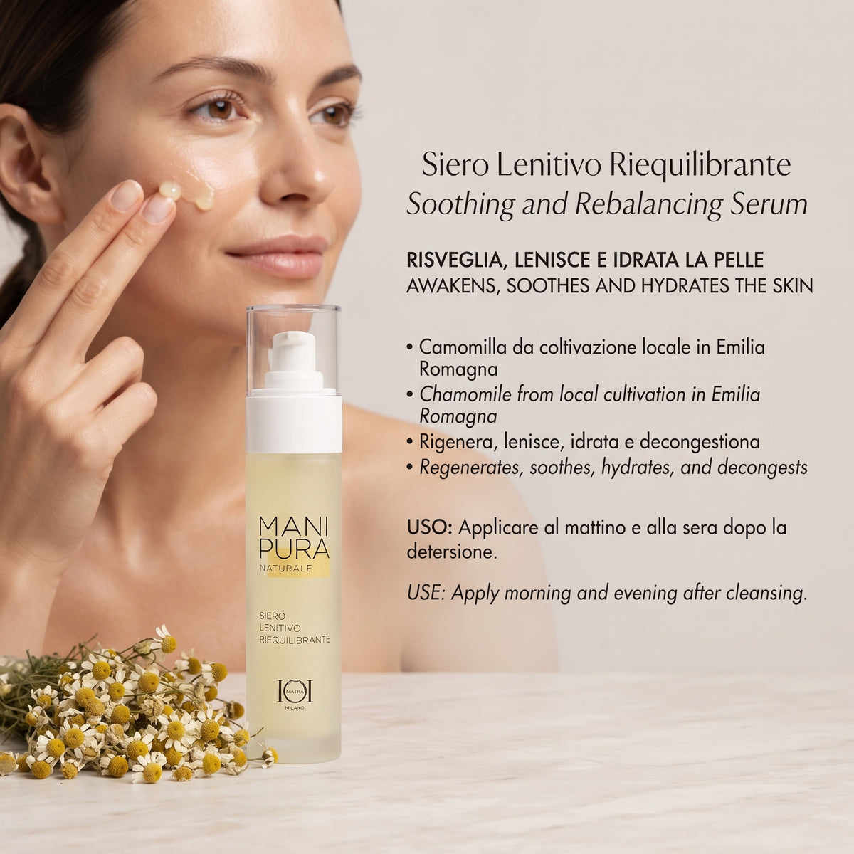 101 Cosmetica Manipura Soothing and Balancing Face Serum with Chamomile Made in Italy - Manipura Line 50 ml