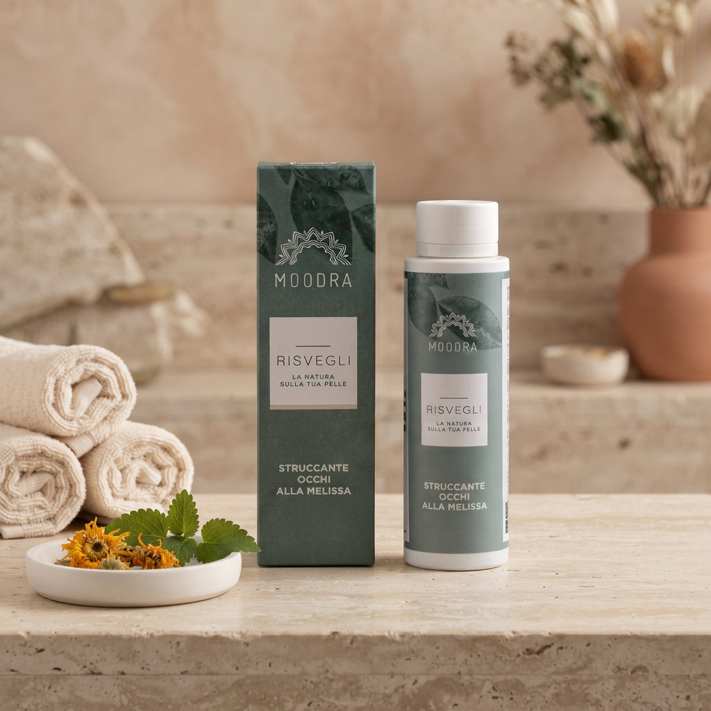101 Cosmetica Lemon Balm Eye Makeup Remover for Eye and Face Cleansing Made in Italy Moodra Risvegli Line 150 ml