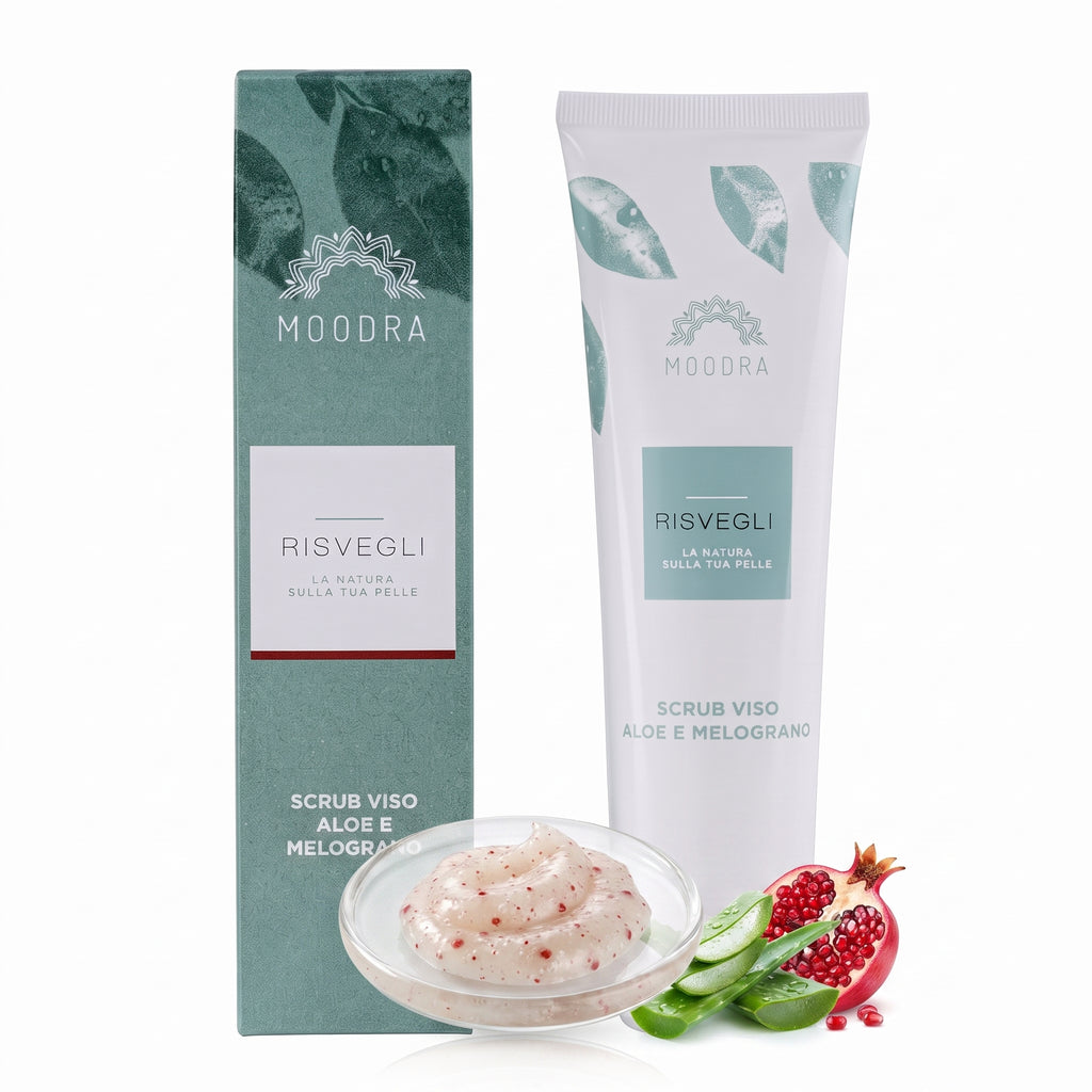 101 Cosmetica Aloe and Pomegranate Exfoliating Face Scrub Made in Italy Moodra Risvegli Line 150 ml