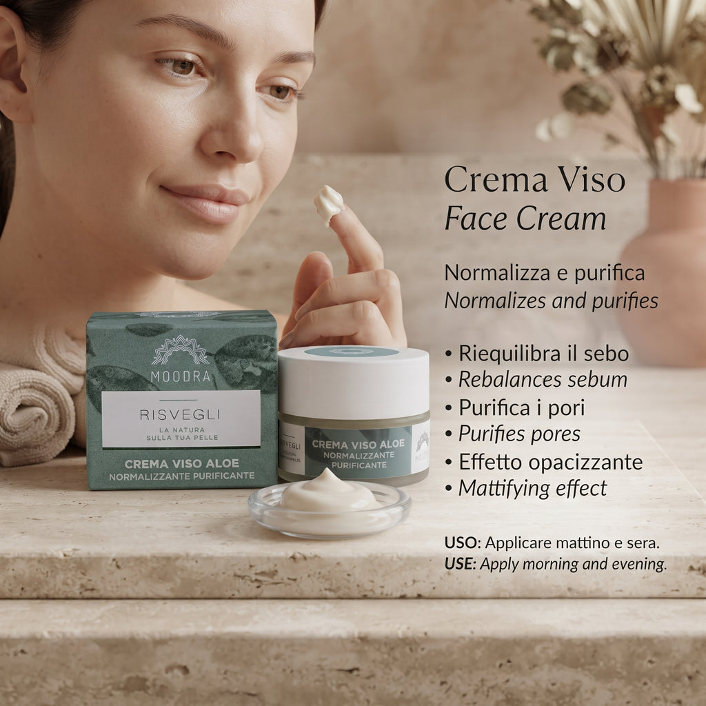 101 Cosmetica Aloe Normalizing Purifying Face Cream Made in Italy Moodra Risvegli Line 50 ml
