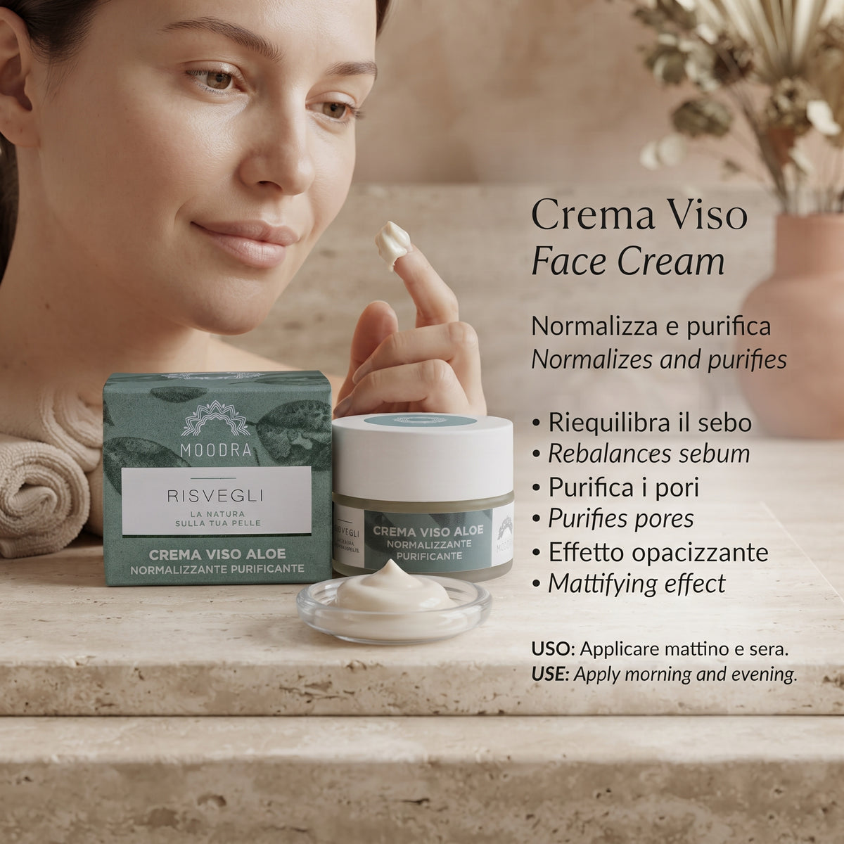 101 Cosmetica Aloe Normalizing Purifying Face Cream Made in Italy Moodra Risvegli Line 50 ml