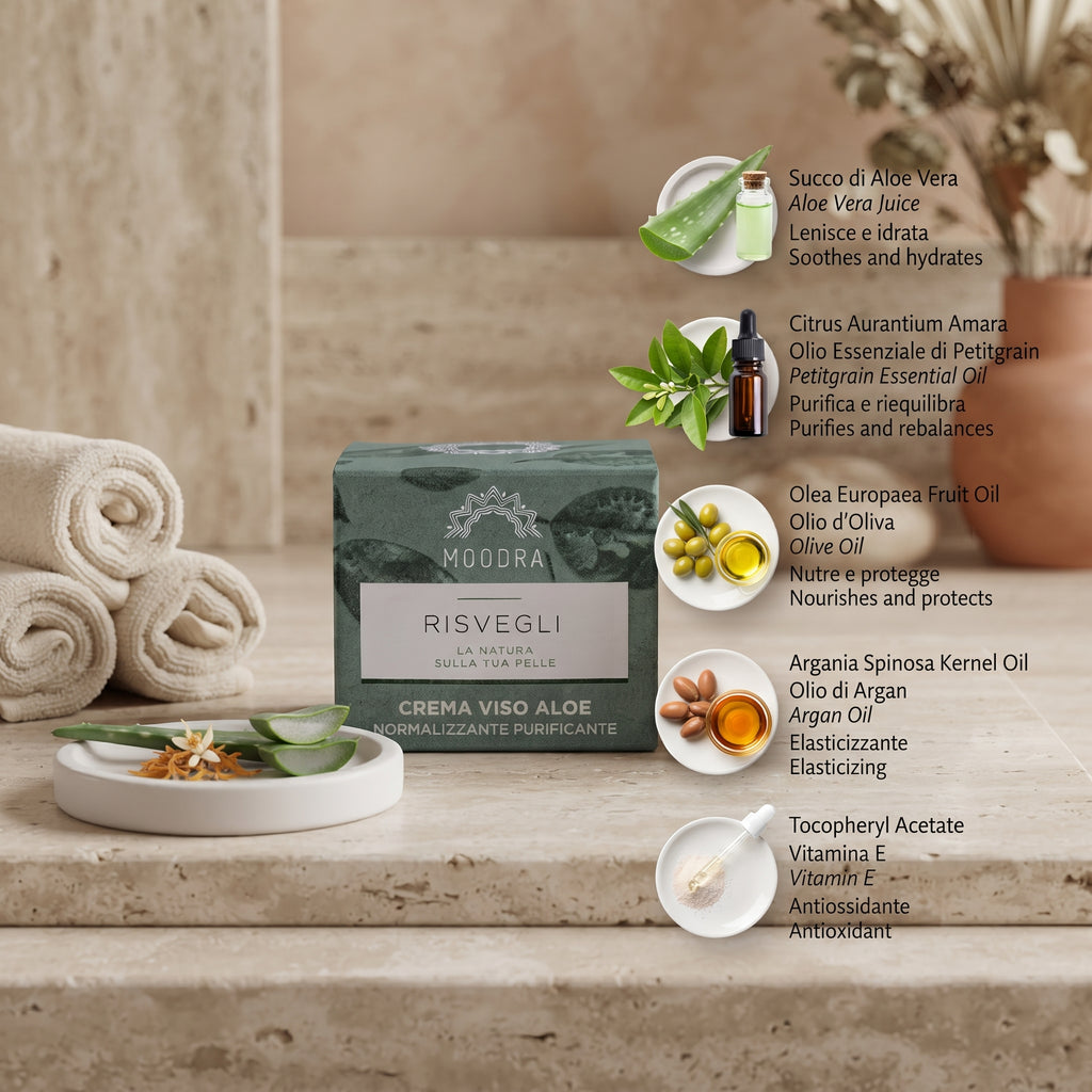 101 Cosmetica Aloe Normalizing Purifying Face Cream Made in Italy Moodra Risvegli Line 50 ml