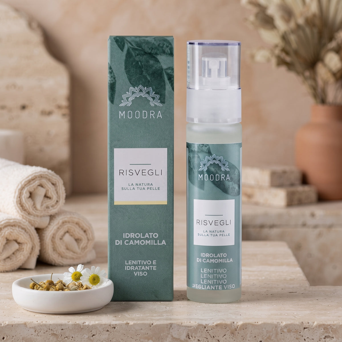 101 Cosmetica Chamomile Hydrolate Soothing Hydrating Face Care Made in Italy Moodra Risvegli Line 50 ml