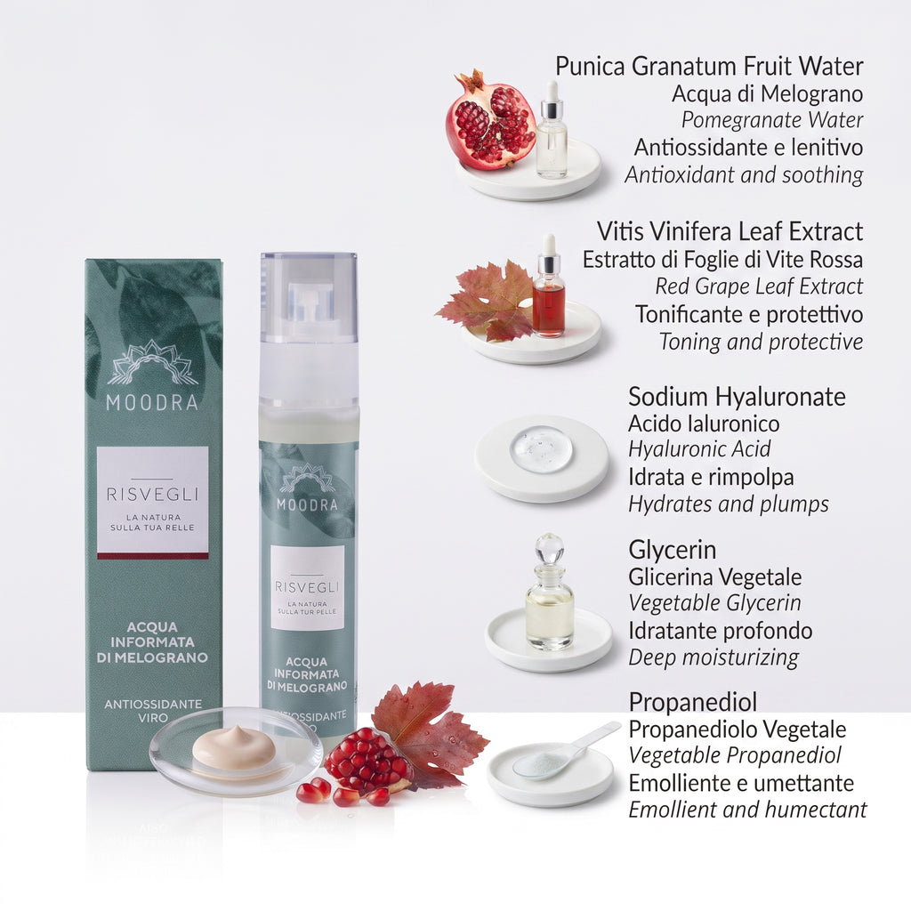101 Cosmetica Pomegranate Antioxidant Face Mist Made in Italy Moodra Risvegli Line 50 ml