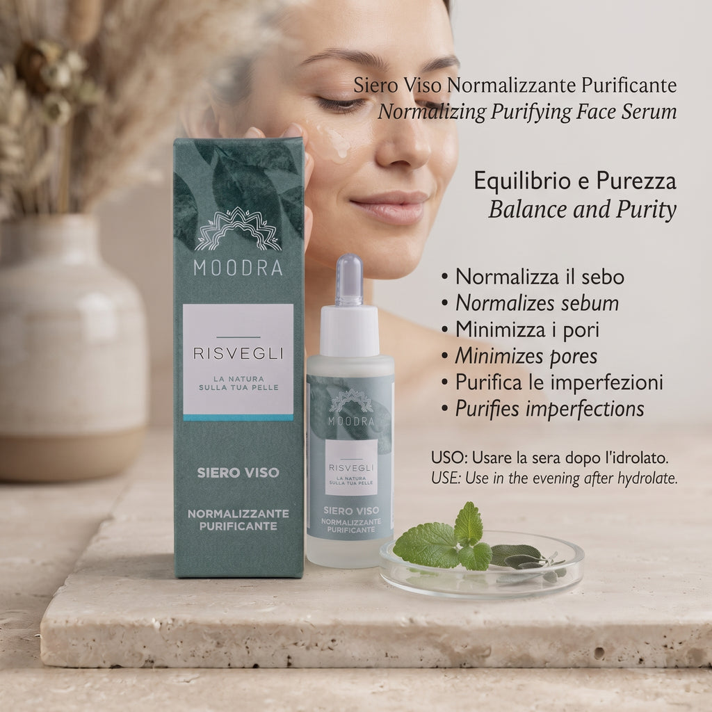 101 Cosmetica Normalizing Purifying Face Serum with Azelaic Acid Made in Italy Moodra Risvegli Line 30 ml