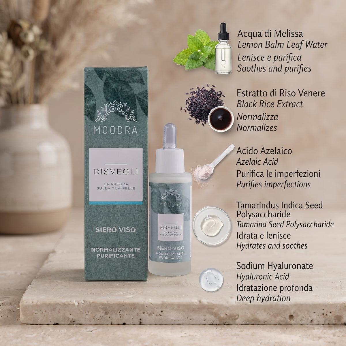 101 Cosmetica Normalizing Purifying Face Serum with Azelaic Acid Made in Italy Moodra Risvegli Line 30 ml