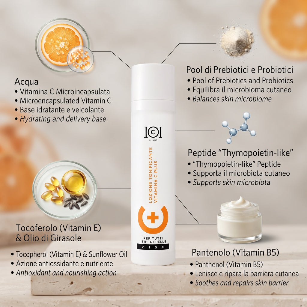 101 Cosmetica Vitamin C Plus Toning Face Lotion with Microencapsulated Vitamin C Made in Italy 250 ml