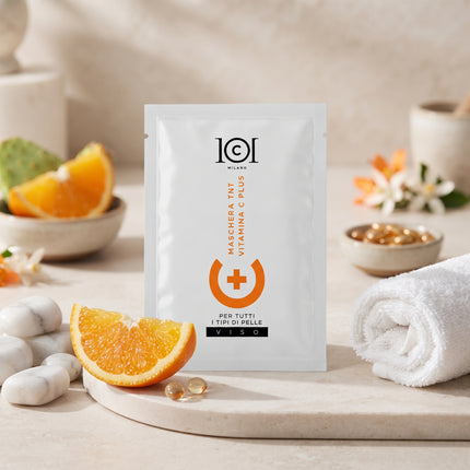 101 Cosmetica Vitamin C Plus TNT Sheet Face Mask Brightening and Hydrating Made in Italy Single Dose 25 ml