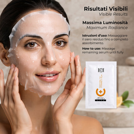101 Cosmetica Vitamin C Plus TNT Sheet Face Mask Brightening and Hydrating Made in Italy Single Dose 25 ml